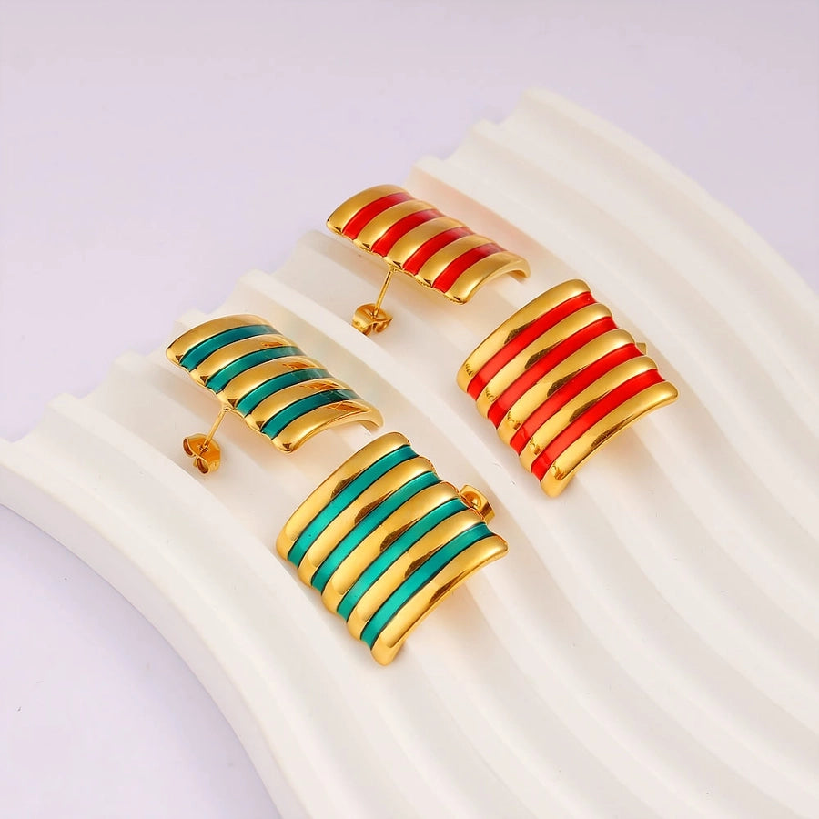 Retro Stripe Ear Studs [304,316 Stainless Steel,18K Gold Plated]