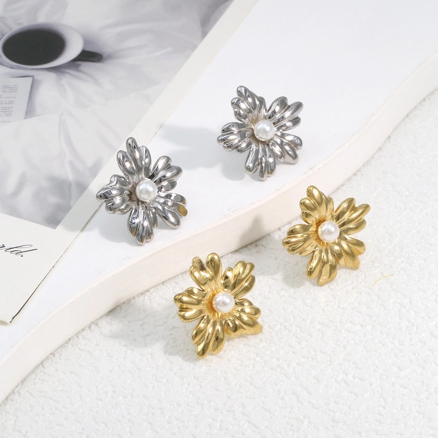 Flower Earrings [304 Stainless Steel,18K Gold Plated]