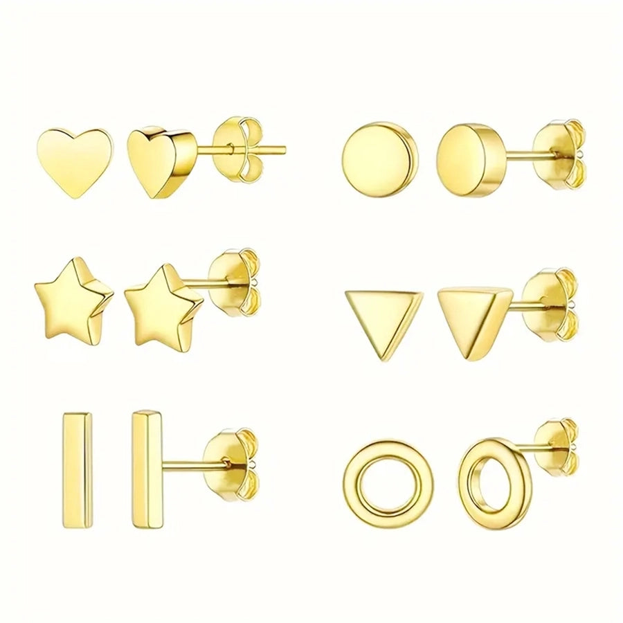 Star Round Heart Shape Stud Earrings [304 Stainless Steel, 18K Gold Plated]