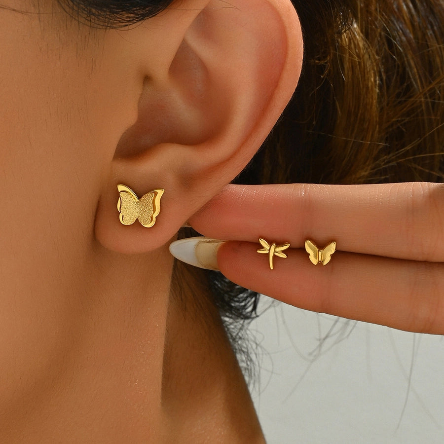 Butterfly Earrings Set [201 Stainless Steel, 18K Gold Plated]