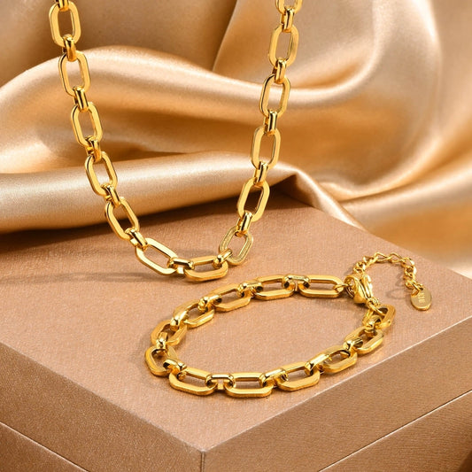 Cable Chain Bracelet/Necklace [304 Stainless Steel,18K Gold Plated]