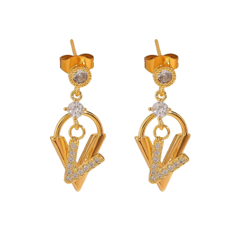 Letter Zircon Earrings [304 Stainless Steel, 18K Gold Plated]