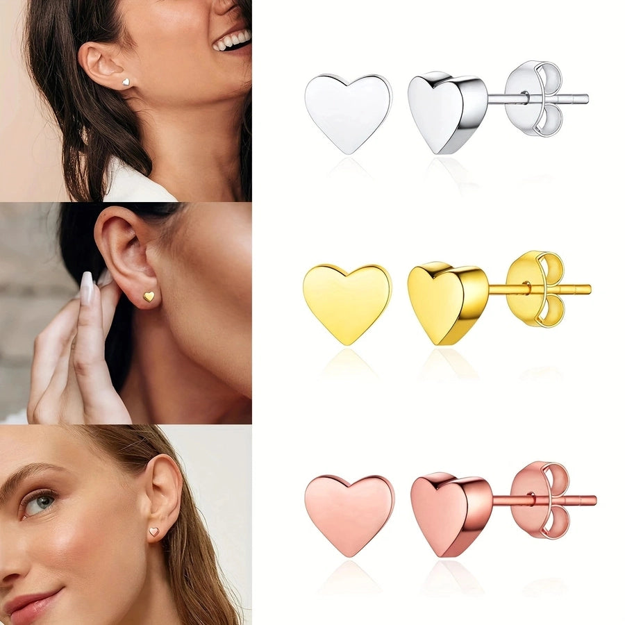 Silver Gold Heart Stud Earrings [Stainless Steel]