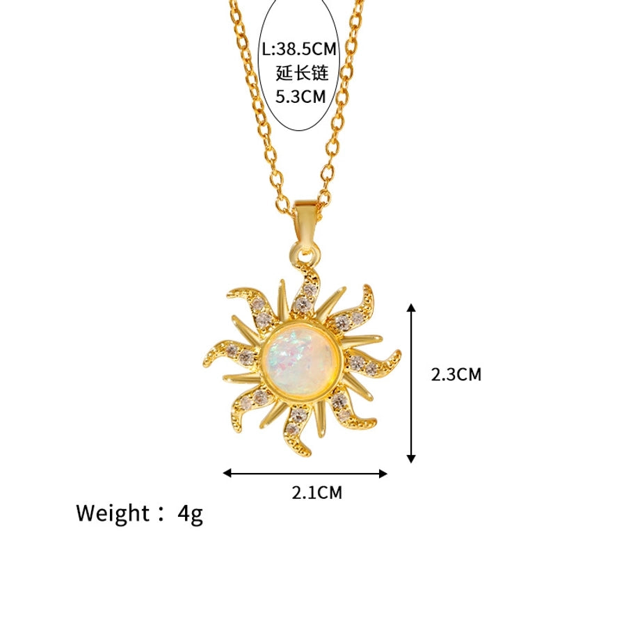 Sun Opal Pendant Necklace  [304 Stainless Steel]