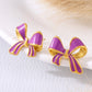 Color Preppy Style Bow Knot Enamel Earrings [304 Stainless Steel,18K Gold Plated]