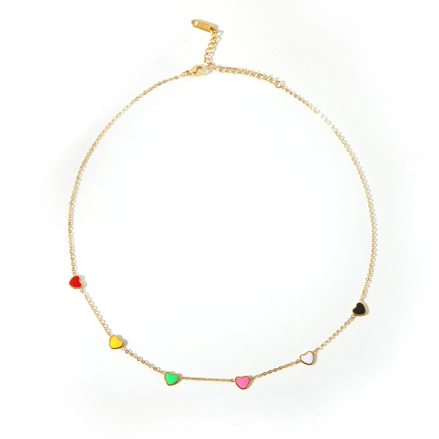 Heart  Enamel Plating Bracelet/Necklace [201,304 Stainless Steel,18K Gold Plated]