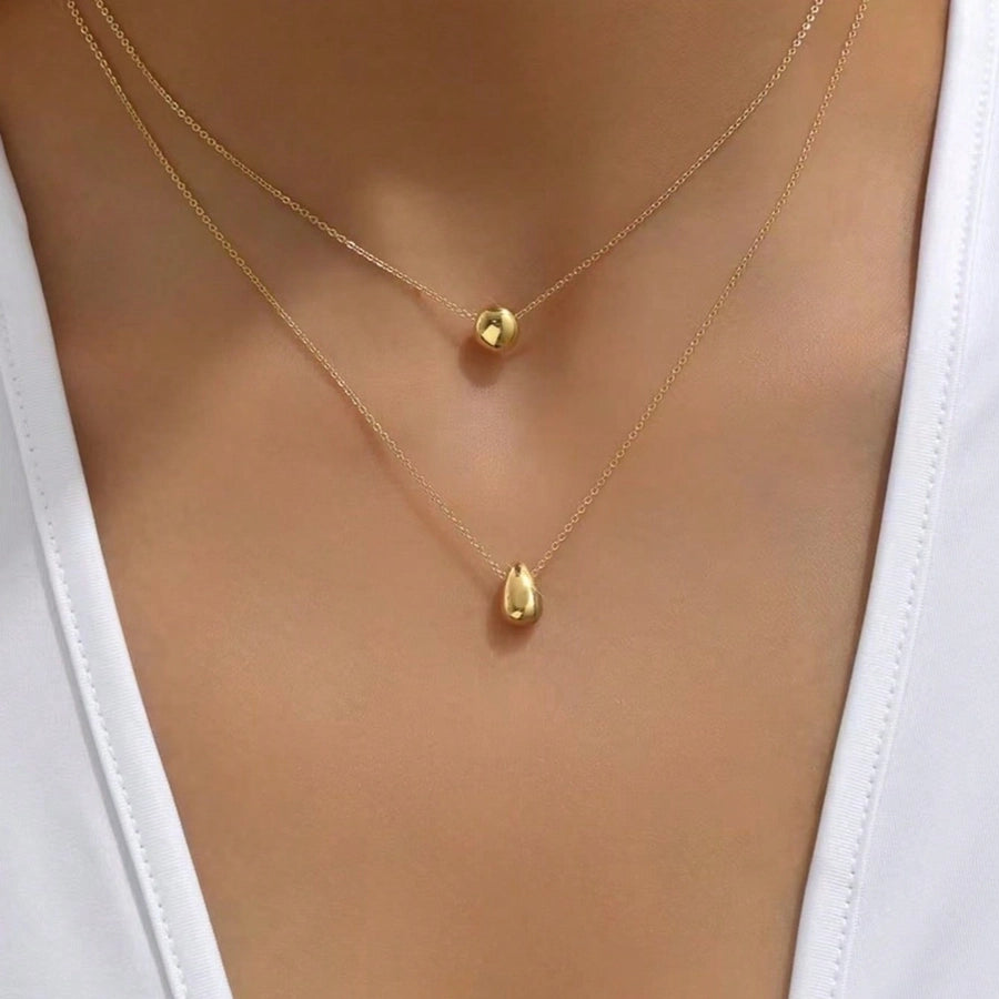 Double Water Droplets Necklace [304 Stainless Steel]