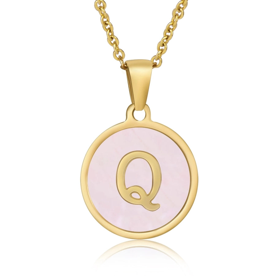 Round Letter Necklace [304 Stainless Steel,18K Gold Plated]