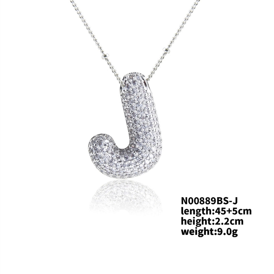 Three-dimensional Letter Zircon Pendant Necklace [304 Stainless Steel,Copper]