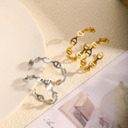 Pig Nose Hoop Earrings [304 Stainless Steel,18K Gold Plated]