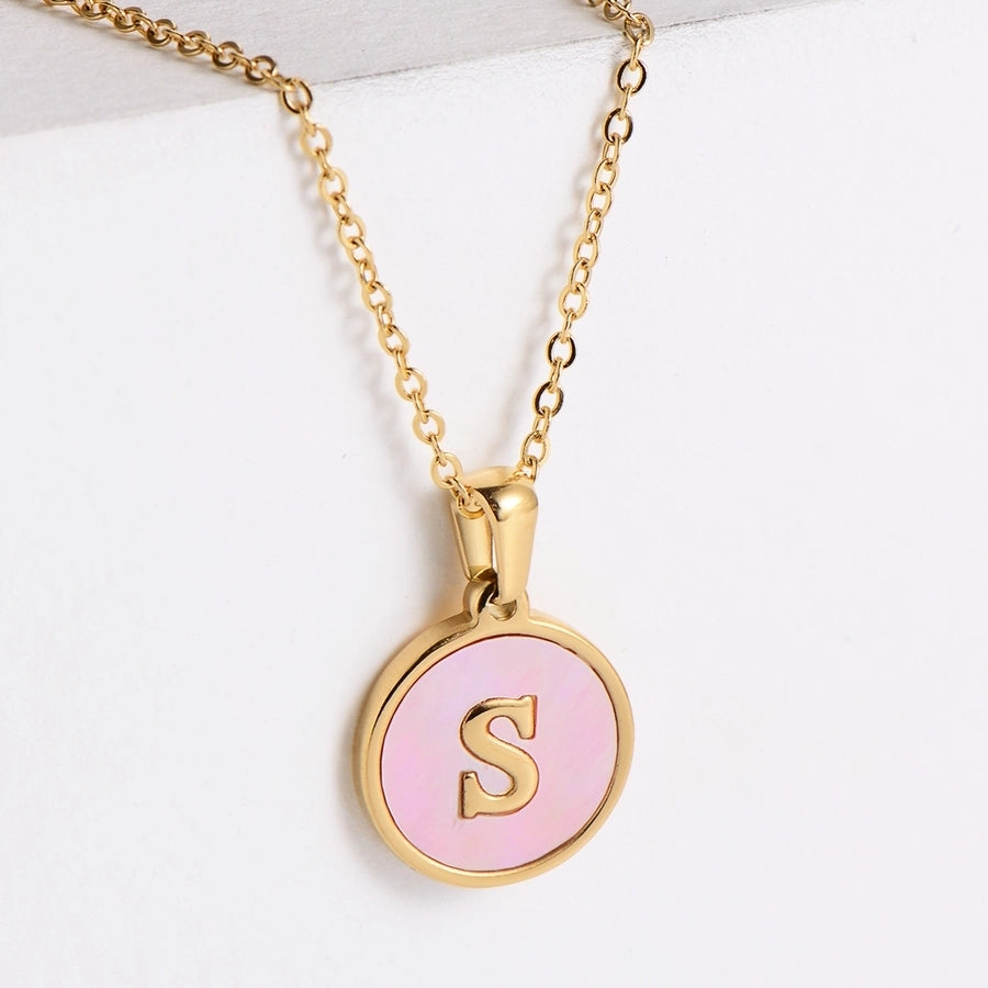 Pink Shell Letter Necklaces [304 Stainless Steel,18K Gold Plated]