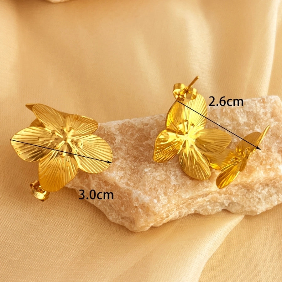 Flower Hoop Earrings [304 Stainless Steel,18K Gold Plated]