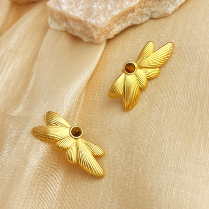 Butterfly Natural Stone Earrings [304 Stainless Steel,18K Gold Plated]