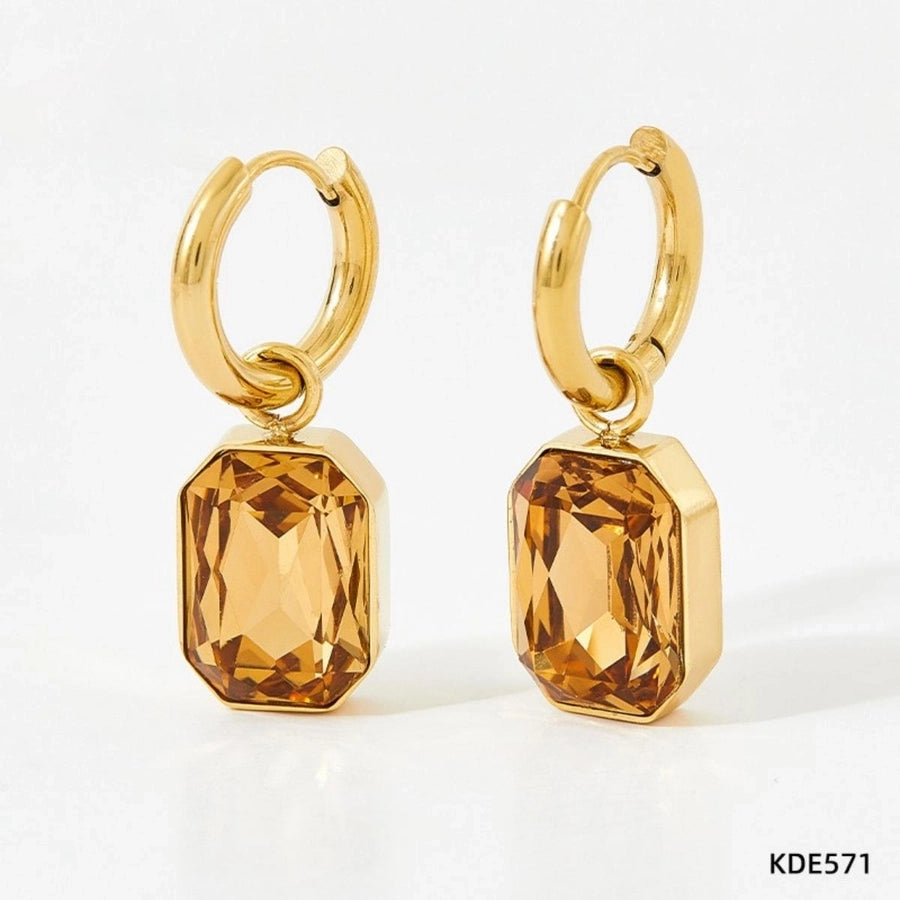 Square Zircon Drop Earrings [304 Stainless Steel,16K Gold Plated]