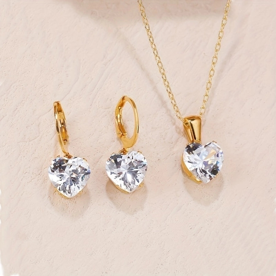 Heart Shape Zircon Jewelry Set [304 Stainless Steel]