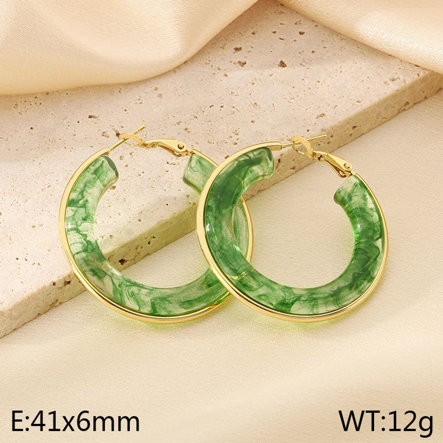 Round Resin Hoop Earrings [304 Stainless Steel, 18K Gold Plated]