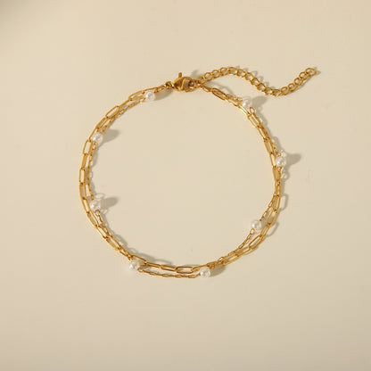 Pearl Layered Chain Anklet [304 Stainless Steel]