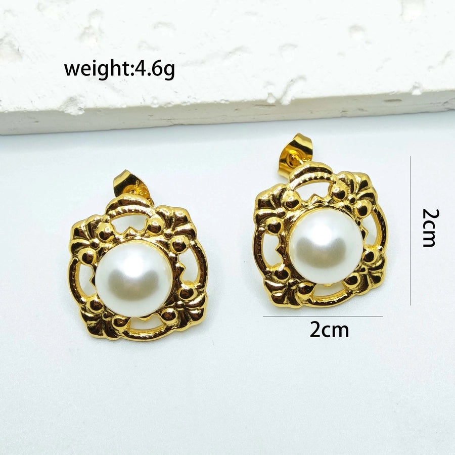 Mix Design Pearl Earrings [304 Stainless Steel,18K Gold Plated]