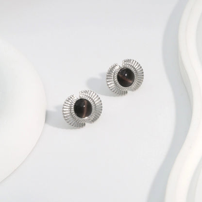 Silver Opal Ear Studs [304 acero inoxidable]