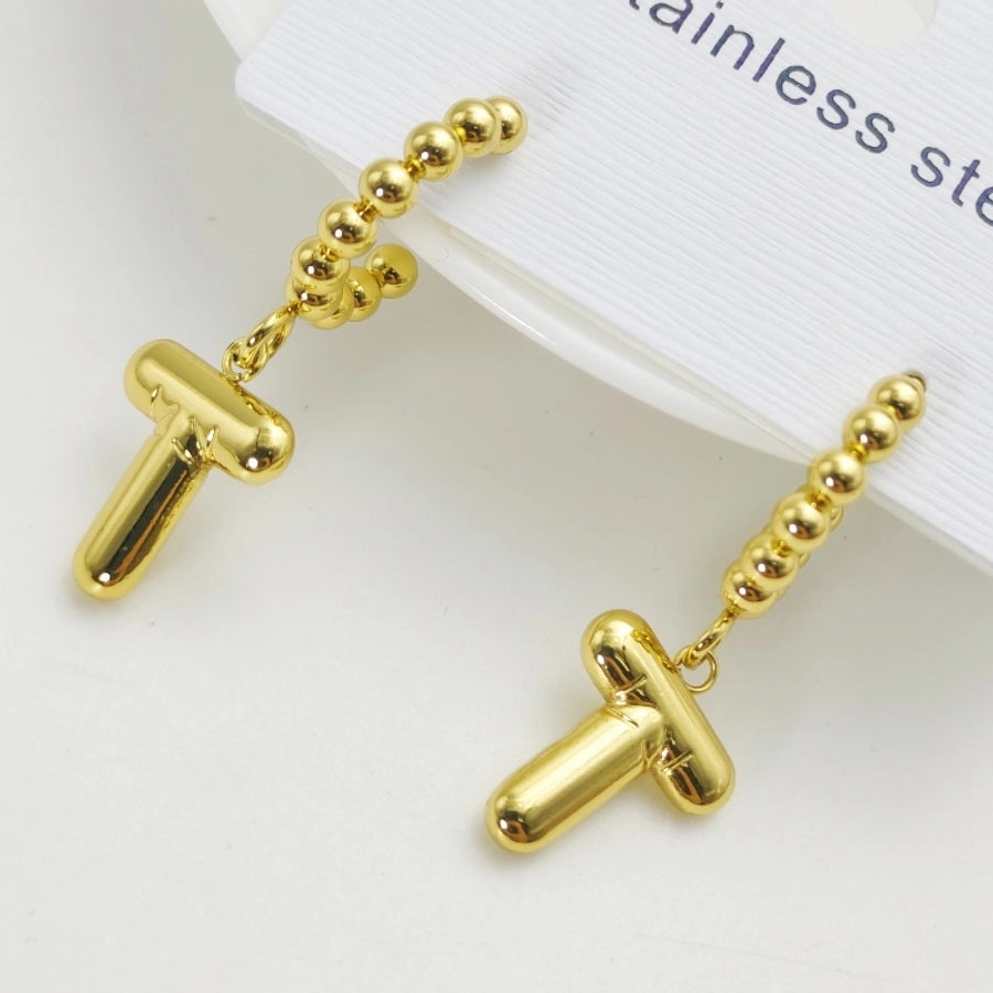 Letter Drop Earrings [304 Stainless Steel,18K Gold Plated]