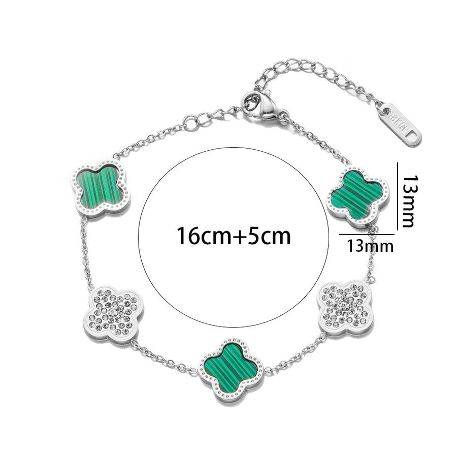 Four Leaf Clover Zircon Bracelets/Earrings [304 Stainless Steel,18K Gold Plated]