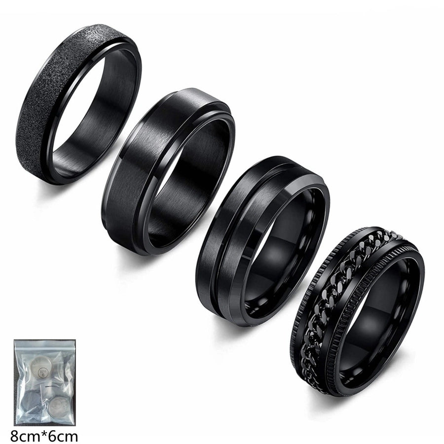 Four Pieces Black Rings Set [304 Stainless Steel]