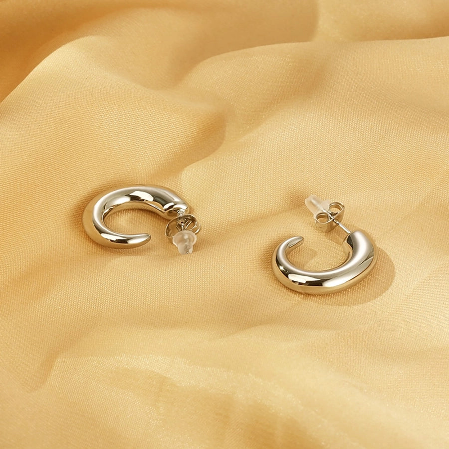 C Shape Hoop Earrings [304 Stainless Steel, 18K Gold Plated]