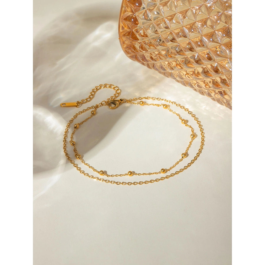 Gold Beads Layered Chain Anklet [304 Stainless Steel, 18K Gold Plated]