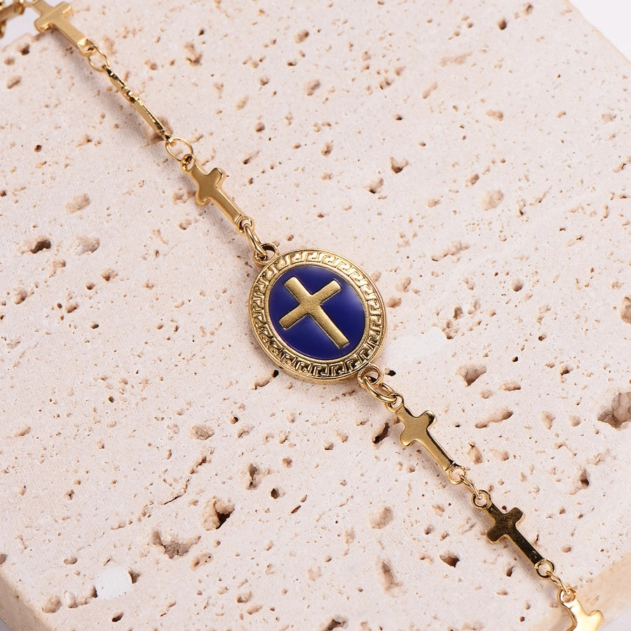 Blue Cross Bracelet [304 Stainless Steel, 18K Gold Plated]