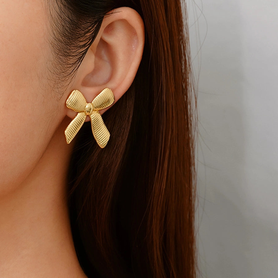 Bow Knot Ear Studs [304 Stainless Steel,18K Gold Plated]