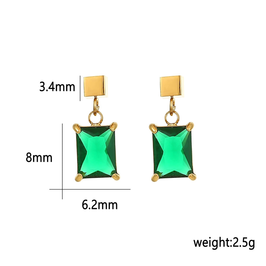 Green White Zircon Earrings [304 Stainless Steel]