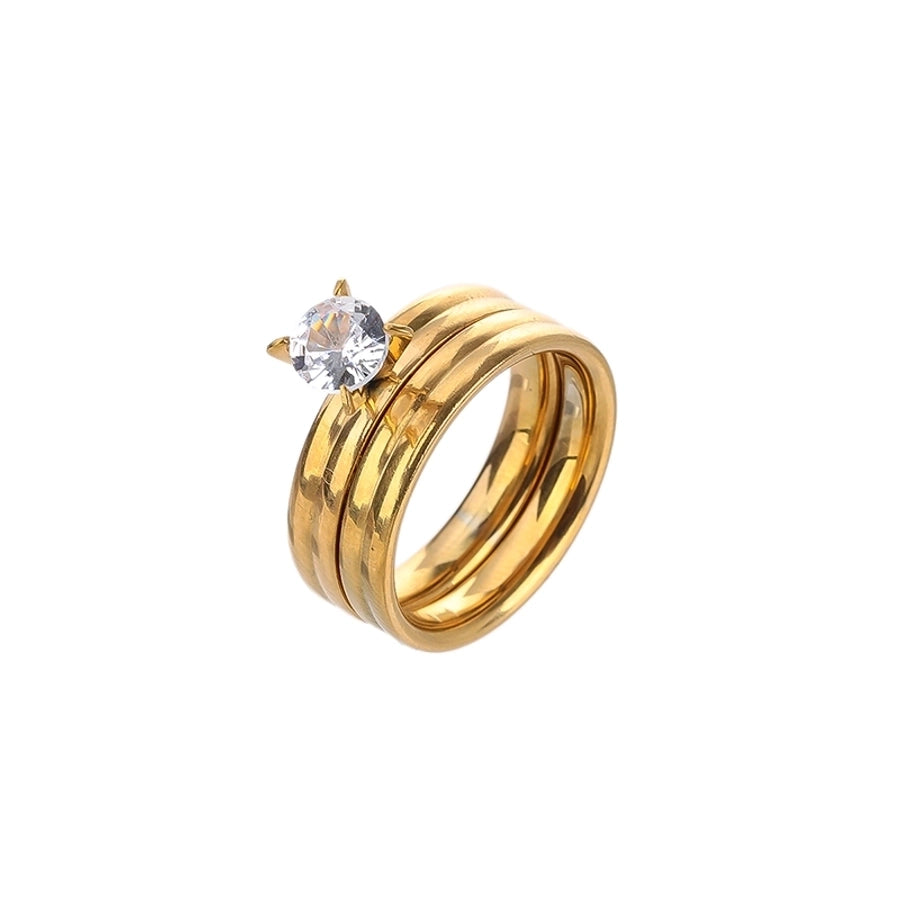 Gold Band Zircon Ring [304 Stainless Steel 14K Gold Plated]