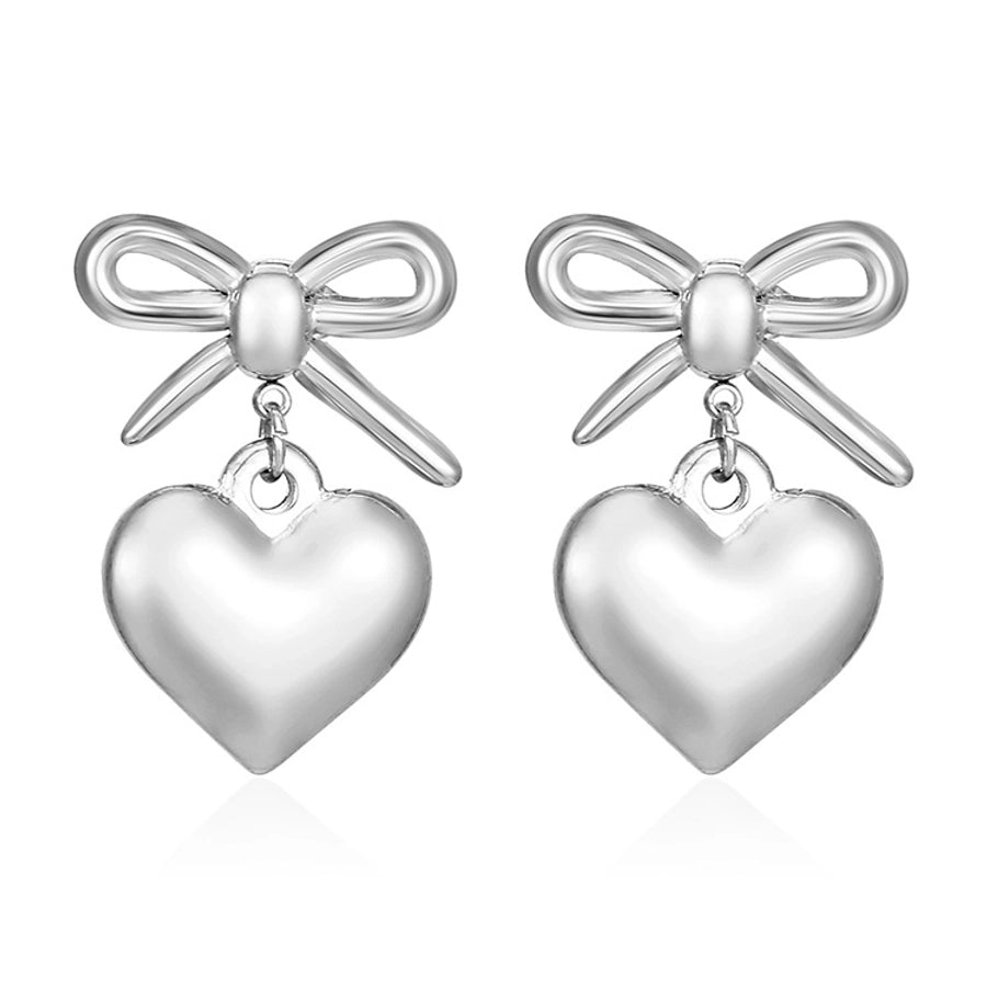 Heart Shape Bow Knot Earrings [304 Stainless Steel,18K Gold Plated]