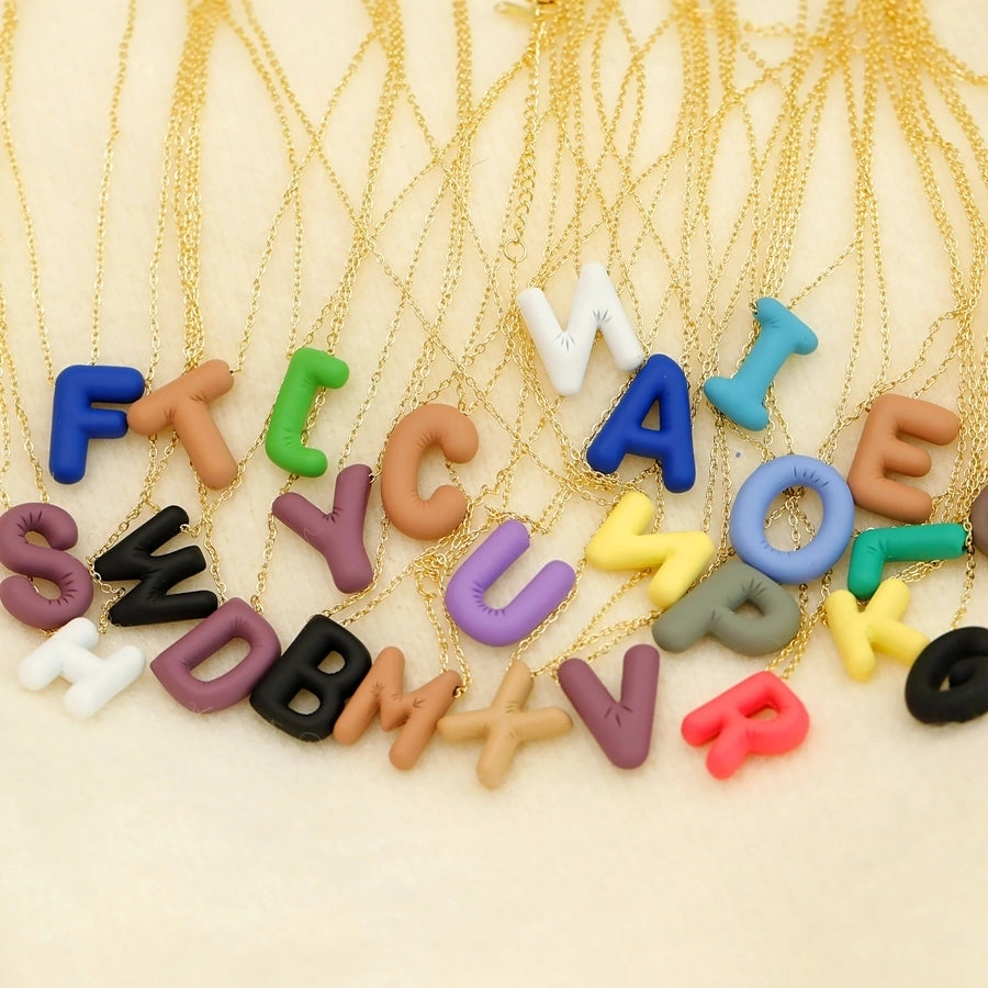 Resin Letter Necklace [304 Stainless Steel,14K Gold Plated]