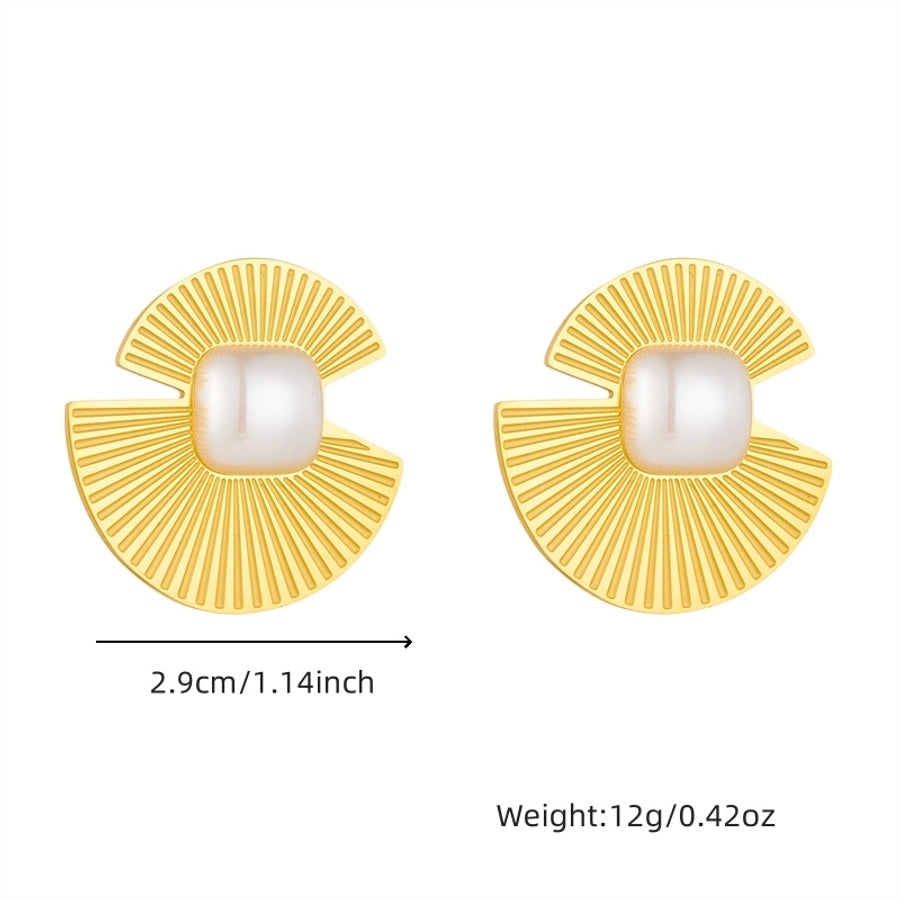 Vintage Style Sector Asymmetrical Artificial Pearls Earrings [304 Stainless Steel, 18K Gold Plated]