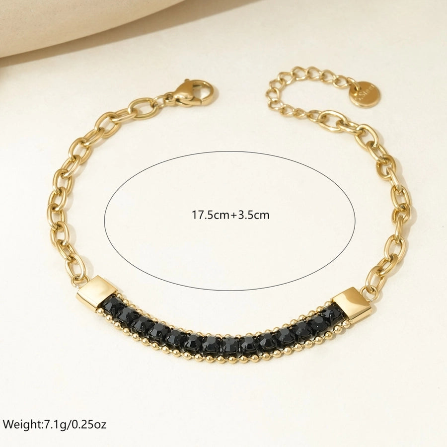 Black Beads Chain Bracelets[304 Stainless Steel, 14K Gold Plated]