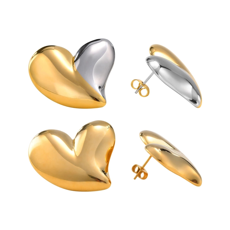 Duo Tone Heart Shape Earrings [201 Stainless Steel,18K Gold Plated]