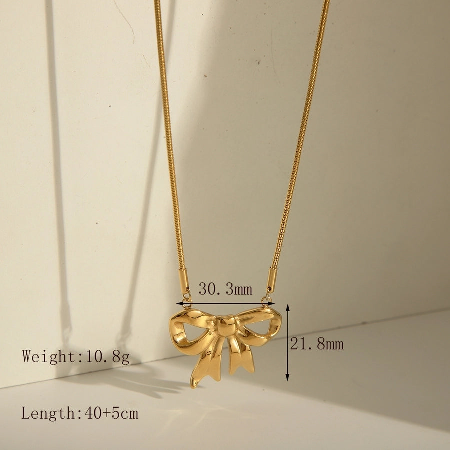 Bow Knot Necklace [304 Stainless Steel,18K Gold Plated]