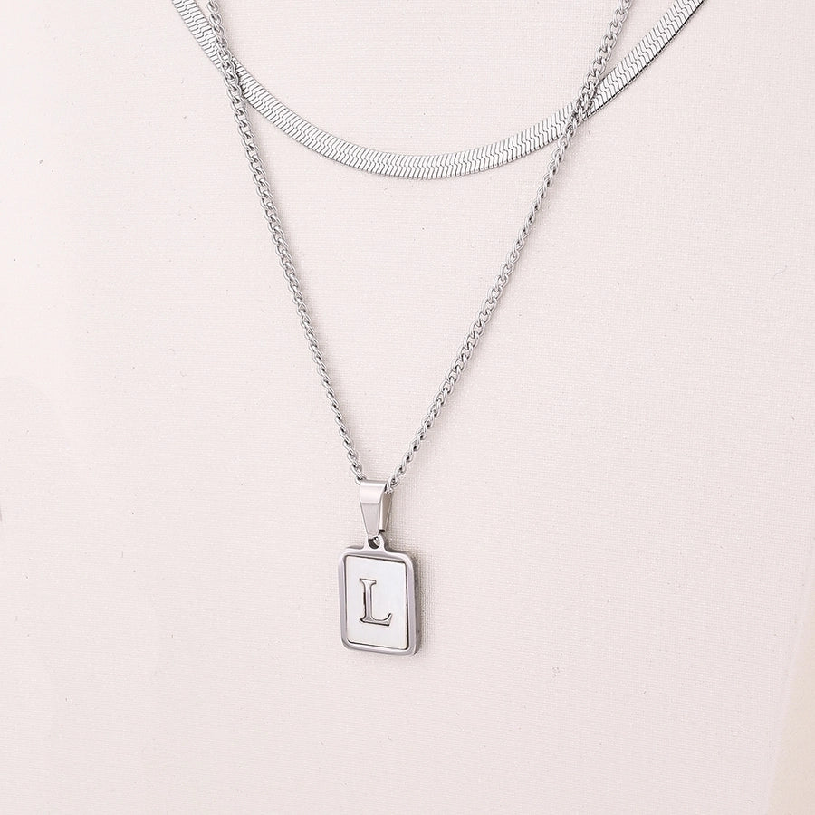 Collana rettangolo di lettere in stile semplice casual d'argento [304 acciaio inossidabile]