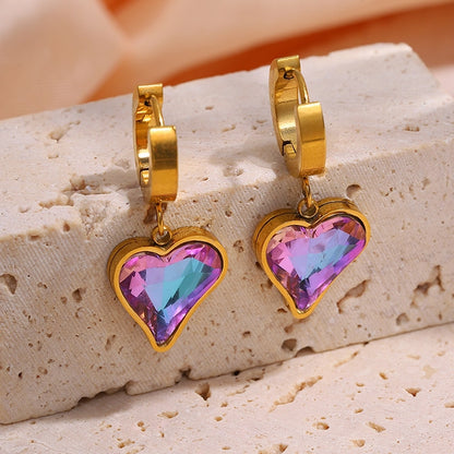 Purple Stone Butterfly Heart Flower Earrings [304 Stainless Steel]