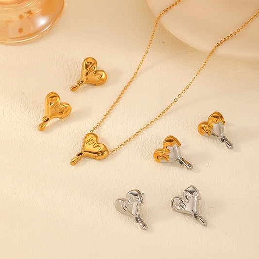 Heart Shape Earrings/Necklace [304 Stainless Steel, 18K Gold Plated]