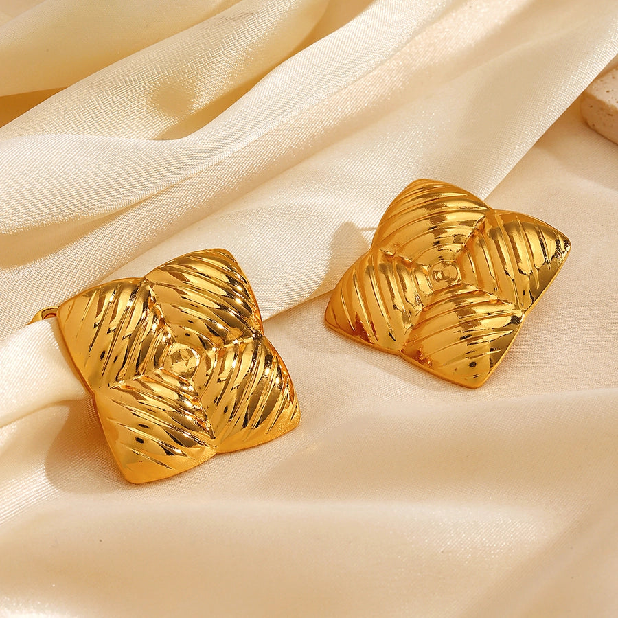 Square Stud Earrings [304 Stainless Steel, 18K Gold Plated]