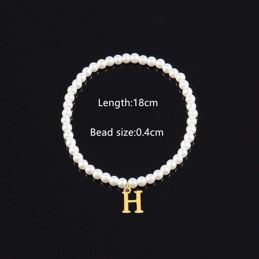 Letter Artificial Pearl Beaded Chain Bracelets [304 Stainless Steel]