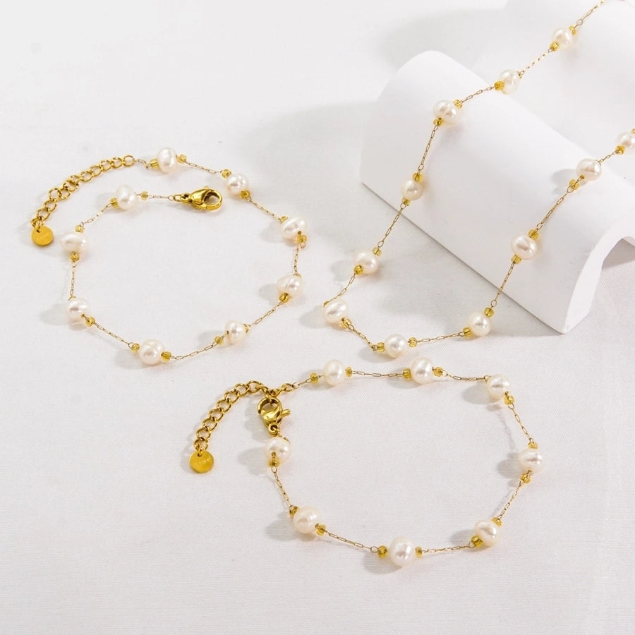 Freshwater Pearl Bracelet/Anklet/Necklace [304 Stainless Steel,14K Gold Plated]