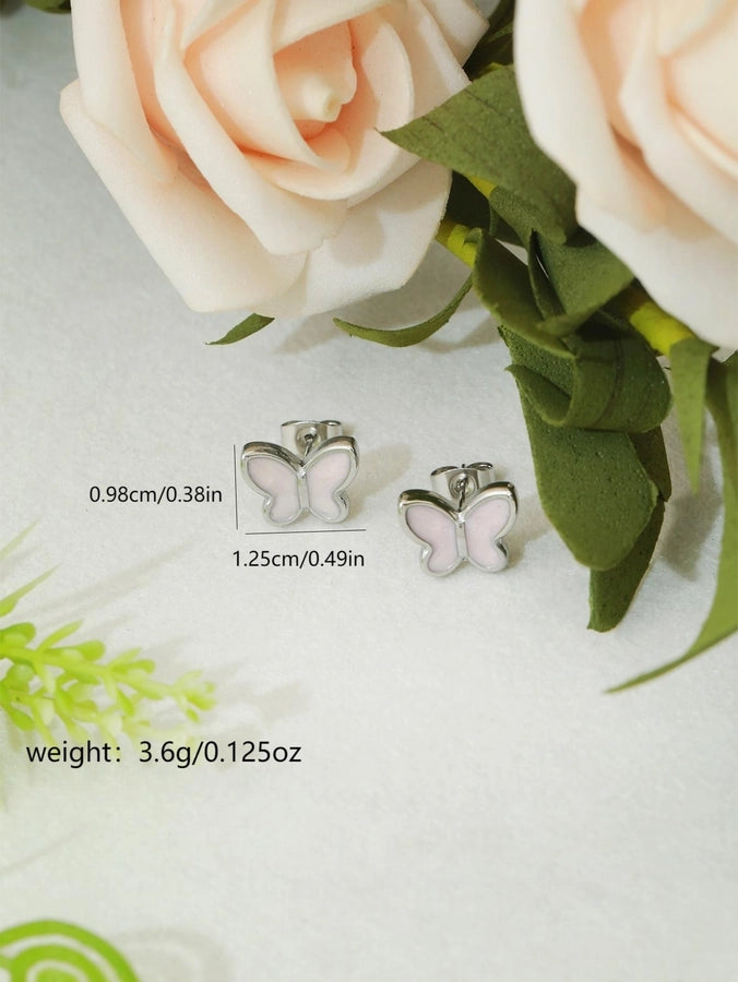 Butterfly Stud Earrings [304 Stainless Steel,18K Gold Plated]