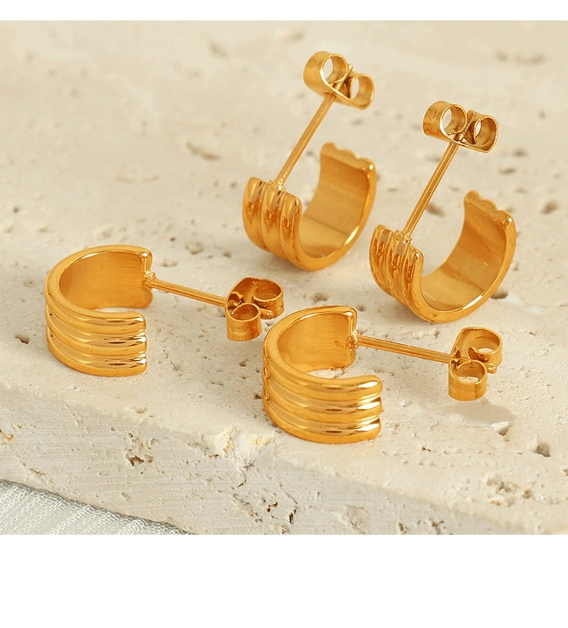 C Shape Polishing Earrings [304 Stainless Steel,18K Gold Plated]