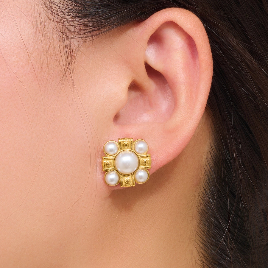 White Gold Color Block Stud Earrings [316 Stainless Steel,18K Gold Plated]