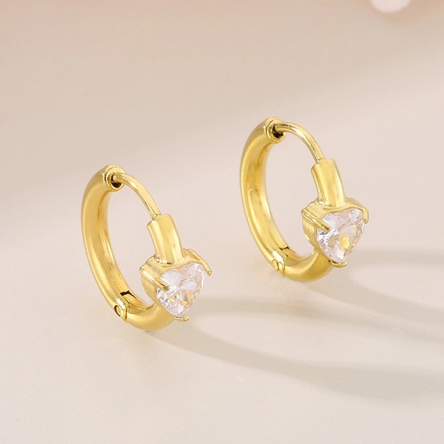 Commute Heart Shape Colored Rhinestone Earrings [304 Stainless Steel,18K Gold Plated]