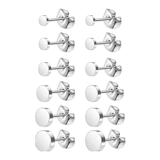 6 Pairs Simple Style Round Plating Stud Earrings [304 Stainless Steel 18K Gold Plated]