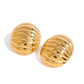 Oval Glossy Rib Concave and Convex Chubby Earrings [304 Stainless Steel, 18K Gold Plated]